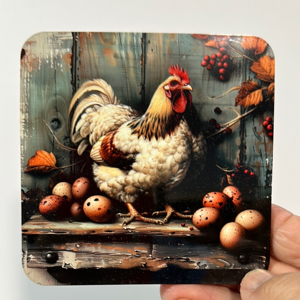 Rustic Rooster Coasters Set - Picture 2 of 5